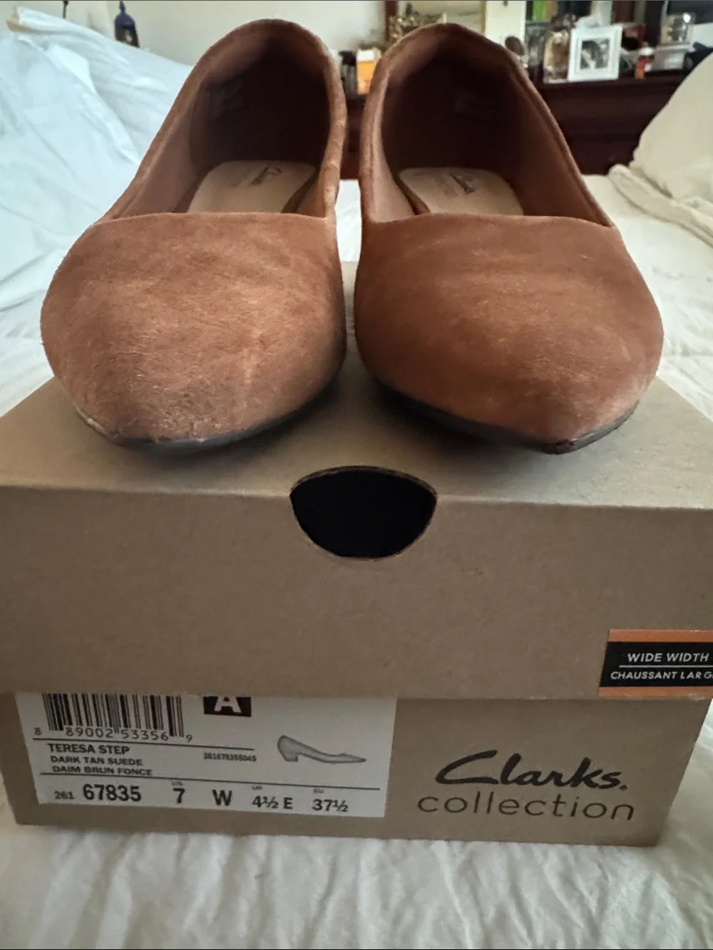 Clarks Women's Pointed Toe Suede Flats - Cognac Brown